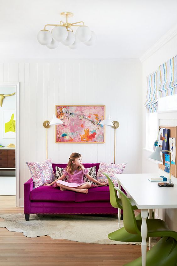 highlight a girl's space with magenta and bright green touches for a cheerful feel