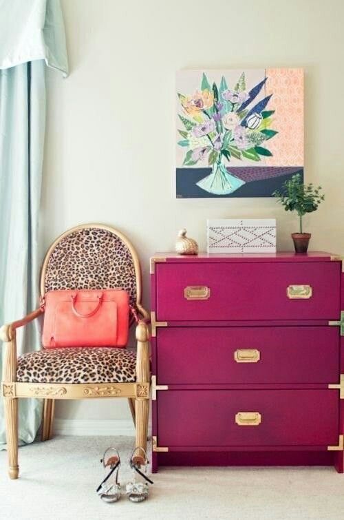 add more glam to your space with leopard print and a magenta item with gilded touches