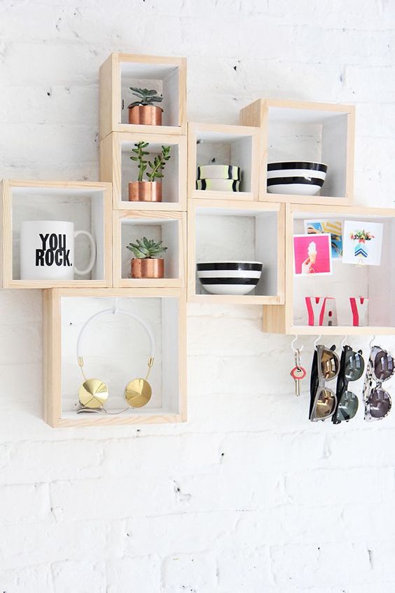 a combo of small box shelves features enough storage and can fit any space