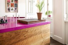 26 add a magenta countertop to your usual kitchen island and spruce it up with a cool color