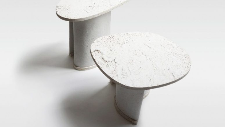 Chaud side tables are a duo made of a unique material created right for this project