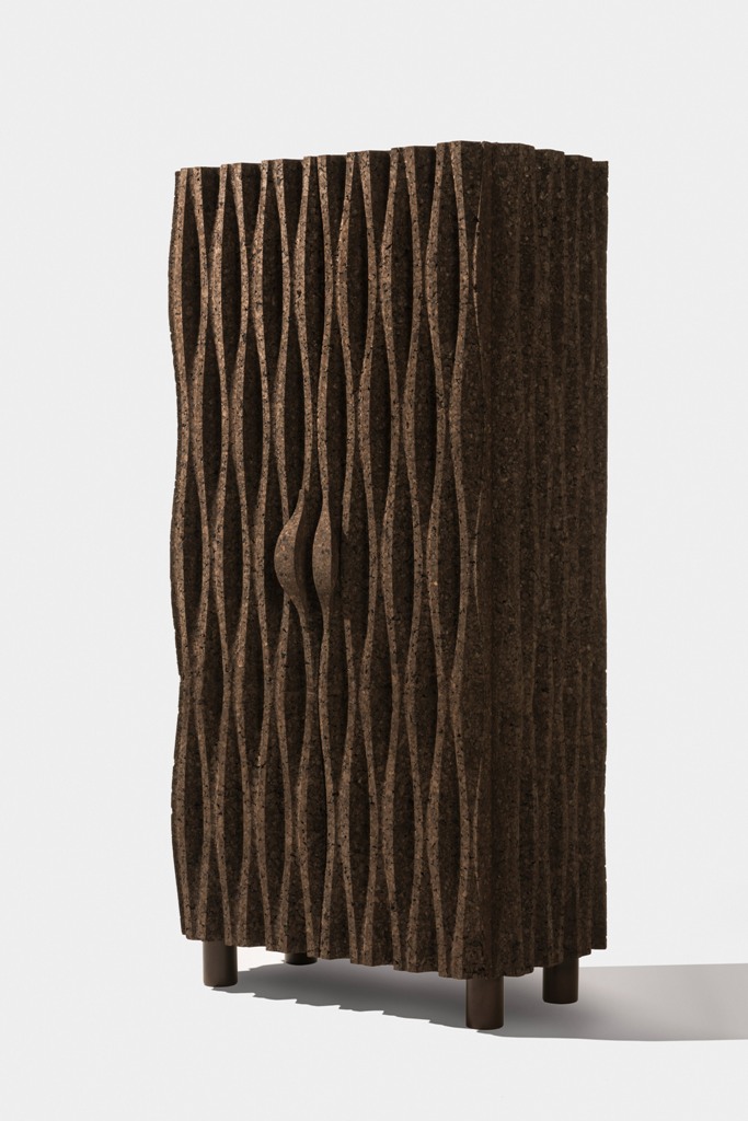 Here's one of the cabinets of dark cork that shows off cool wave-like design