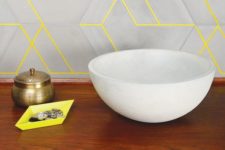 03 an ultra-modern bathroom look with geometric matte grey tiles and neon yellow grout