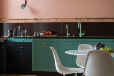 03 pink, black and emerald are a stunning combo for a colorful and bold kitchen