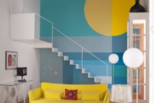 05 The living room is a vibrant space done in the shades of blue and yellow