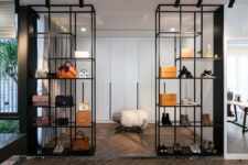 05 There’s an airy closet with stylish and refined shelves