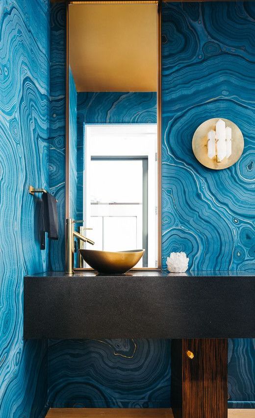 gorgeous blue agate wallpaper to add a trend and create a bold look in your bathroom or powder room
