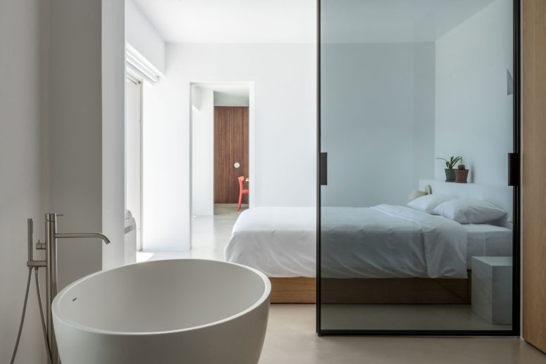 There's also a bathtub in the bedroom to give it a more modern look
