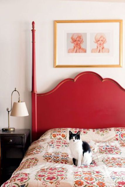 paint your bed red and you'll get a colorful touch for bedroom decor for free
