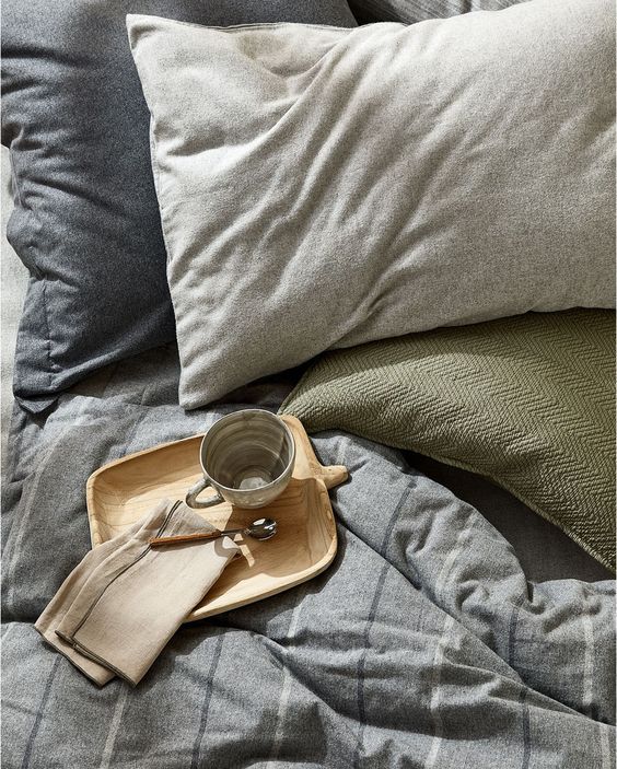 A comforting muted color bedding set is right what you need for relaxation in the fall