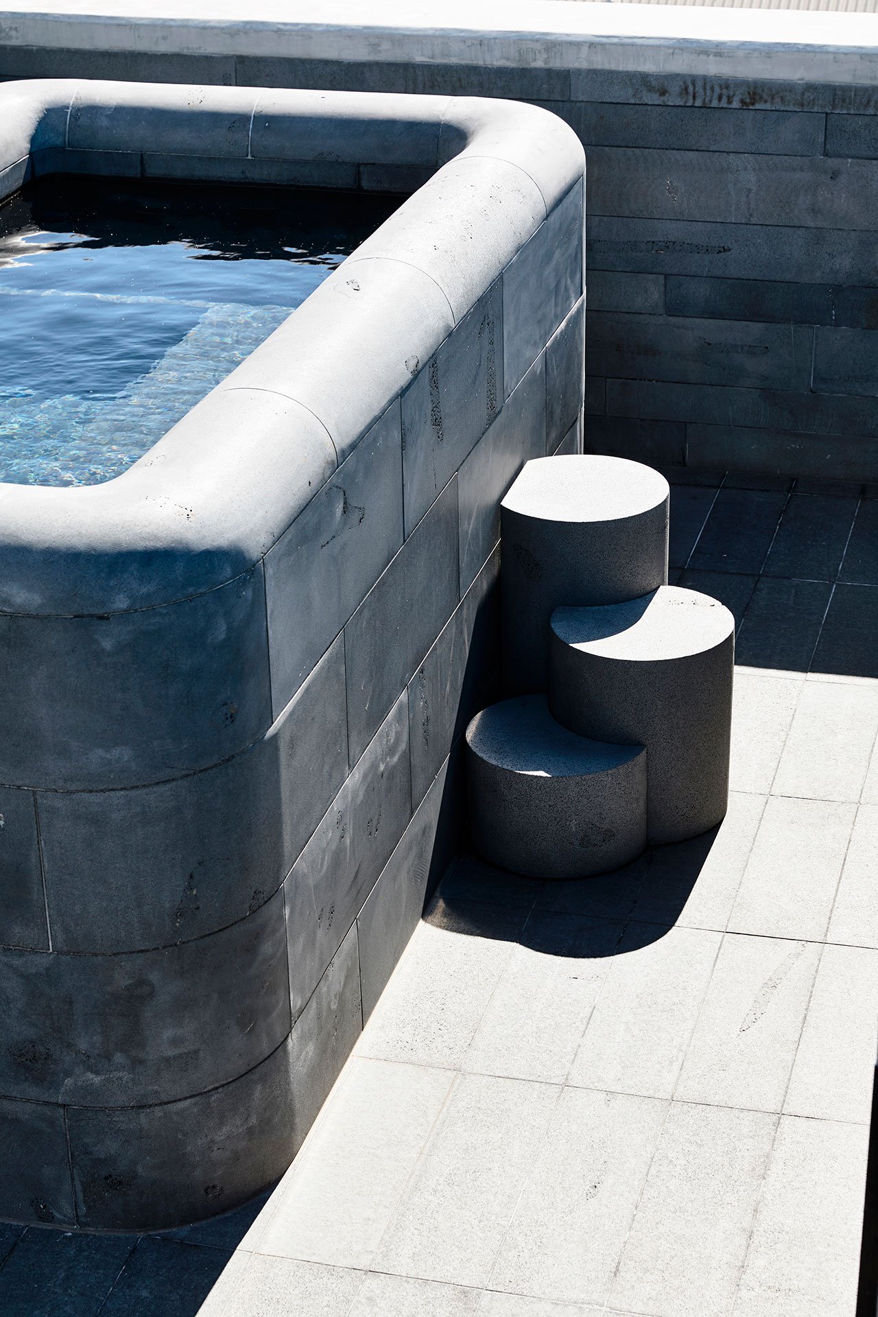 There's also an outdoor stone clad bathtub