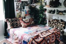 17 bold boho chic textiles and rugs, some artworks and greenery for a boho yet glam look