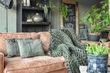 green and rust living room design