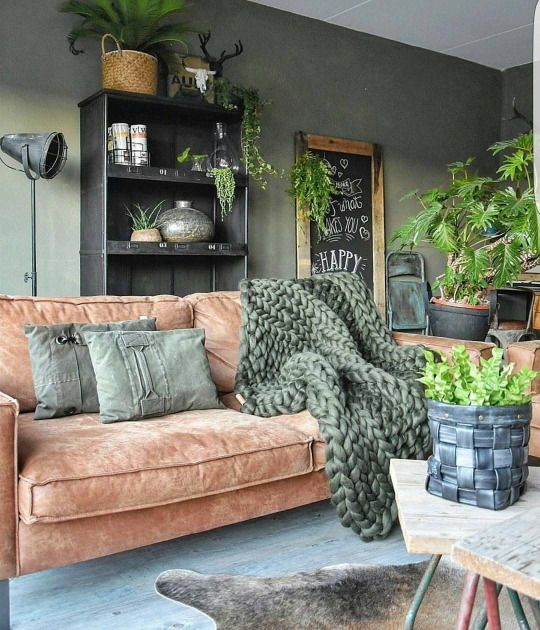 muted green and rust are a nice duo for a relaxing earthy space