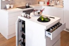 19 a small minimalist kitchen island with much storage space inside and a cooktop