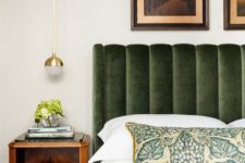 19 an earthy green upholstered bed is a color statement and a cozy piece for sleeping