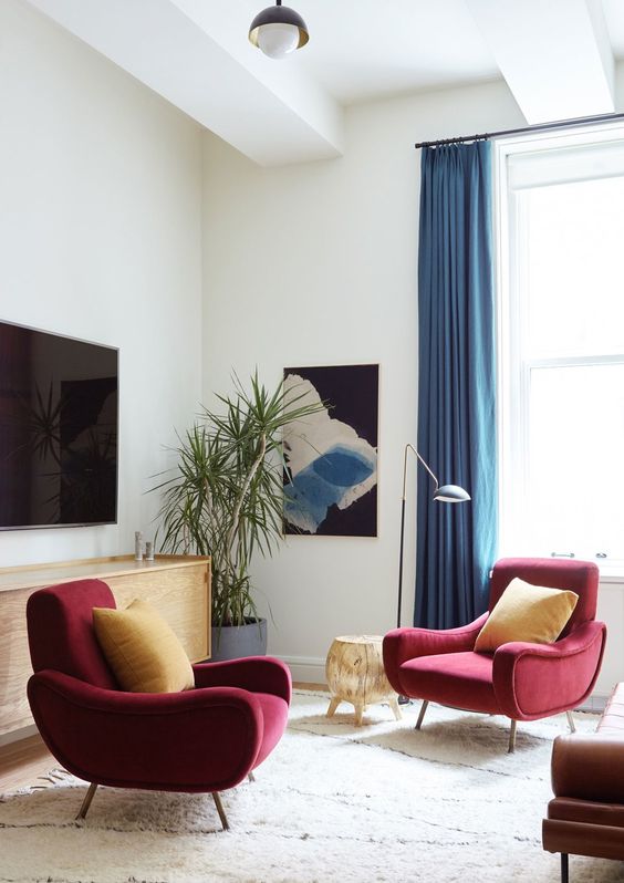 burgundy and bold blue are a timeless couple of colors for accenting any space
