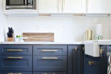 19 unify the cabinet look using the same brass handles and make a cool glam accent with them