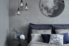 20 a chic grey and navy bedding set plus a blue rug enliven the grey bedroom