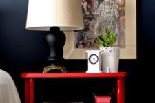21 a vintage farmhouse nightstand painted red is a simple idea to add color to your space