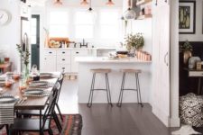 21 copper touches and boho textiles are a bold and cool idea for a kitchen-dining space layout