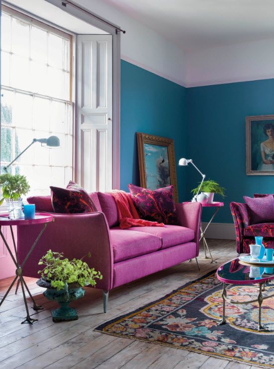 fuchsia and teal is a bold and saturated duo of colors to brighten up any space