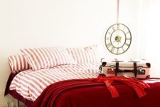 26 deep red and pink and white striped bedding set spruces up a neutral bedroom and raises the mood