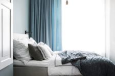 26 two-toned blue curtains spruce up the greys used for bedroom decor and enliven the space