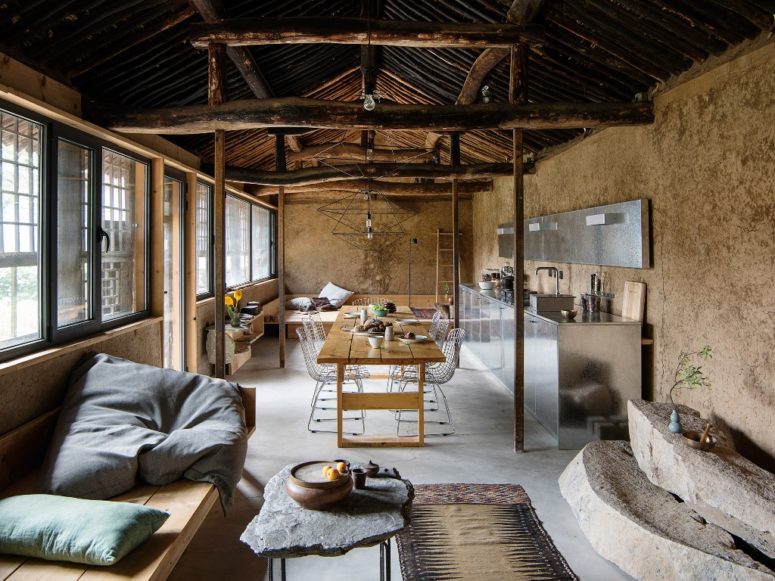 This is a vintage rural cottage in China that was renovated with contemporary furniture but retained its original features and charm