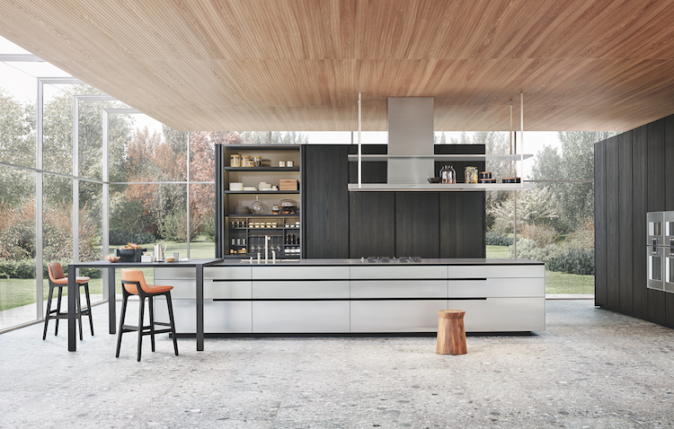 This modern luxurious kitchen is made of high quality materials, it's a stylish and functional kitchen system for comfortable cooking and storing things