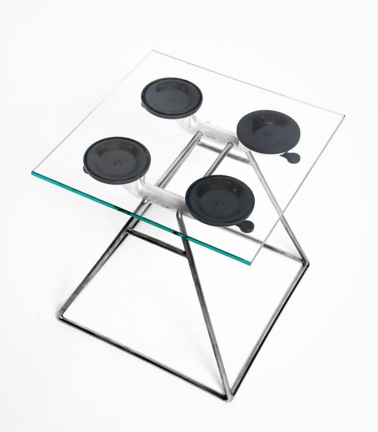 Edgy Suction Stool Of Glass And Metal