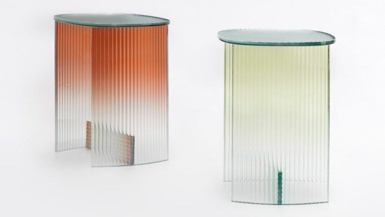 There are gradient glass side tables that look really edgy