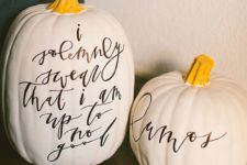 02 these cool Harry Potter inspired pumpkins with calligraphy are right what you need for a fresh feel at Halloween