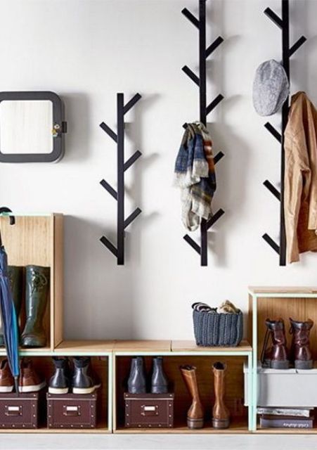 Wall mounted tree coat racks look catchy and can accommodate a lot of clothes and accessories