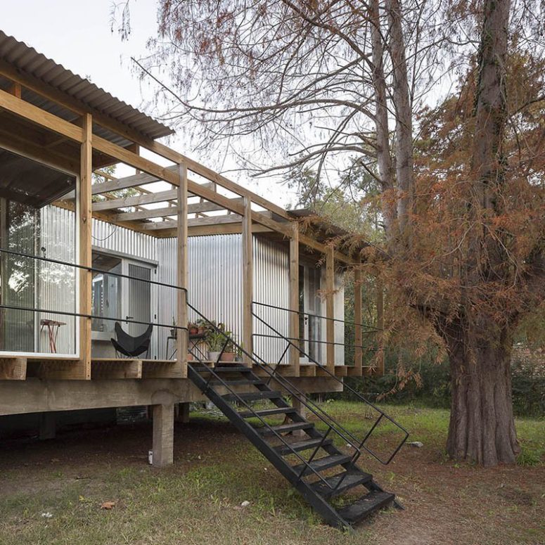 The platform placed on stilts features not only the house but also the deck and patios for relaxing