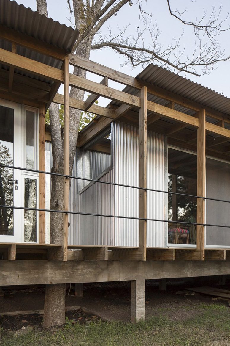 There are many windows and the trees are incorporated into the house contruction seamlessly