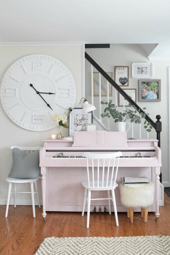 if your interior is neutral or subtle, paint your piano blush or other pastel tone to match the space