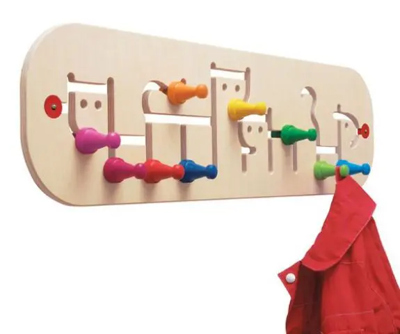 move the colorful pegs on this coat hook to accomodate different sized hanging items - a very whimsy idea to try