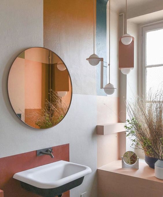 creative color blocking done with paint makes the bathroom eye-catchier