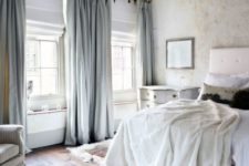 05 heavy grey silk curtains match the bedroom decor and make the space warmer keeping the cold away