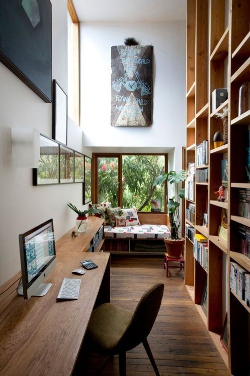 even a long and narrow home office can accommodate everything you may need and give you cool views