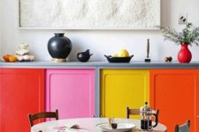 06 jazz up even the tiniest kitchen with bright cabinets, each of a different color and shade