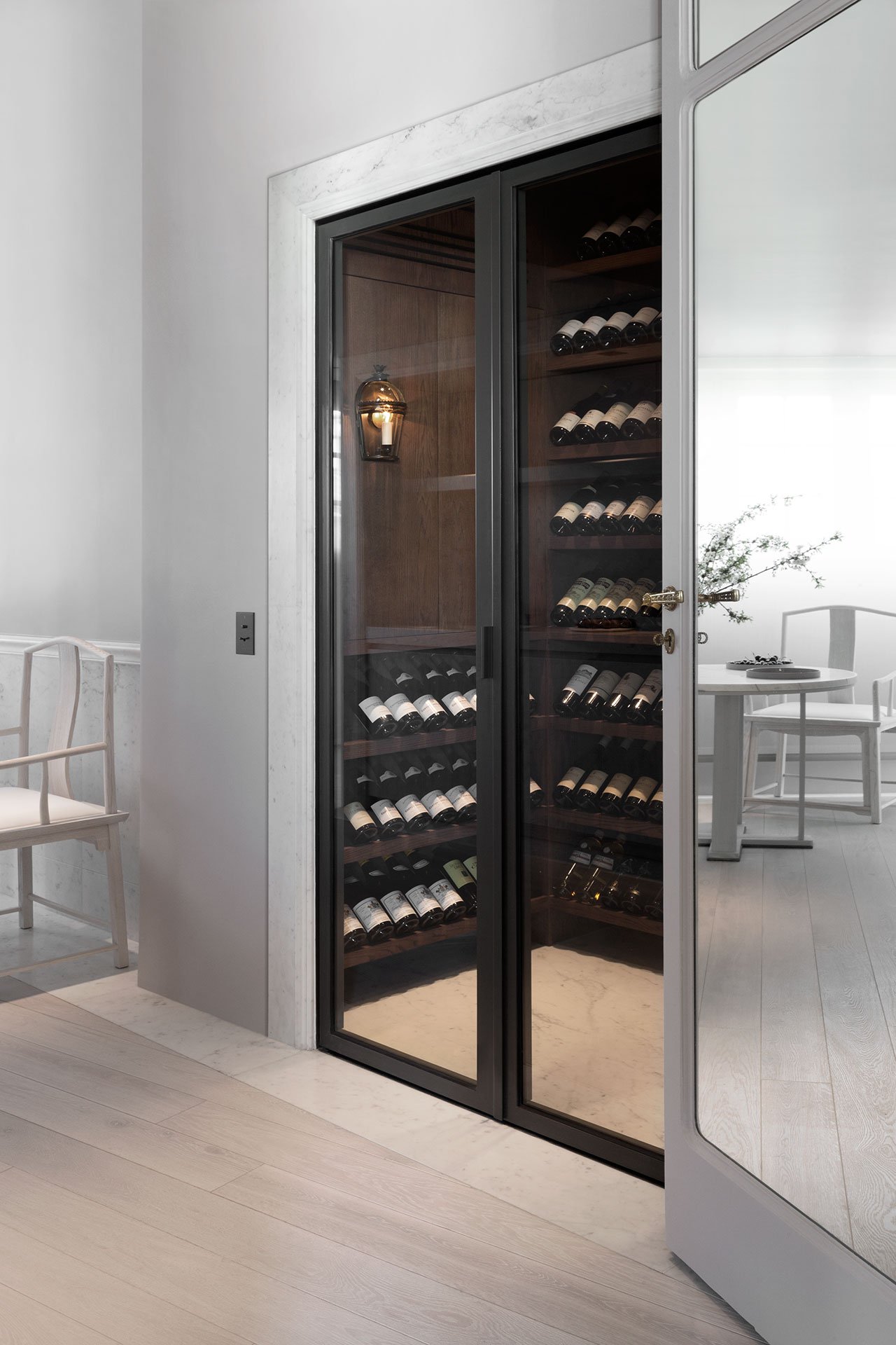 You may see a small modern wine cellar in the kitchen, too