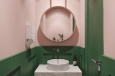 07 a combo of green and blush is a cool and bold idea to try in a bathroom or a powder room