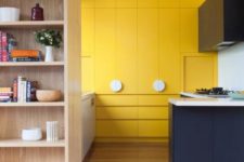 10 a chic contemporary kitchen in navy and sunny yellow with sleekdesign and white touches