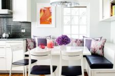10 a little lively nook with a corner seating and a square table plus chairs, colorful pillows for a vivacious feel