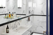 13 Anothher bathroom is also black and white but clad totally with marble tiles