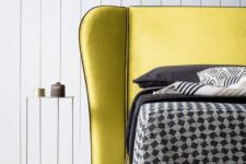 15 an ultra-modern lemon yellow bed plus dark bedding and pillows for a bright look