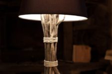 15 make your usual table lamp natural covering the base with branches and tying it up with simple yarn