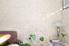 19 a whitewashed brick wall is a chic idea for any room to make an accent or to create a neutral backdrop for decor